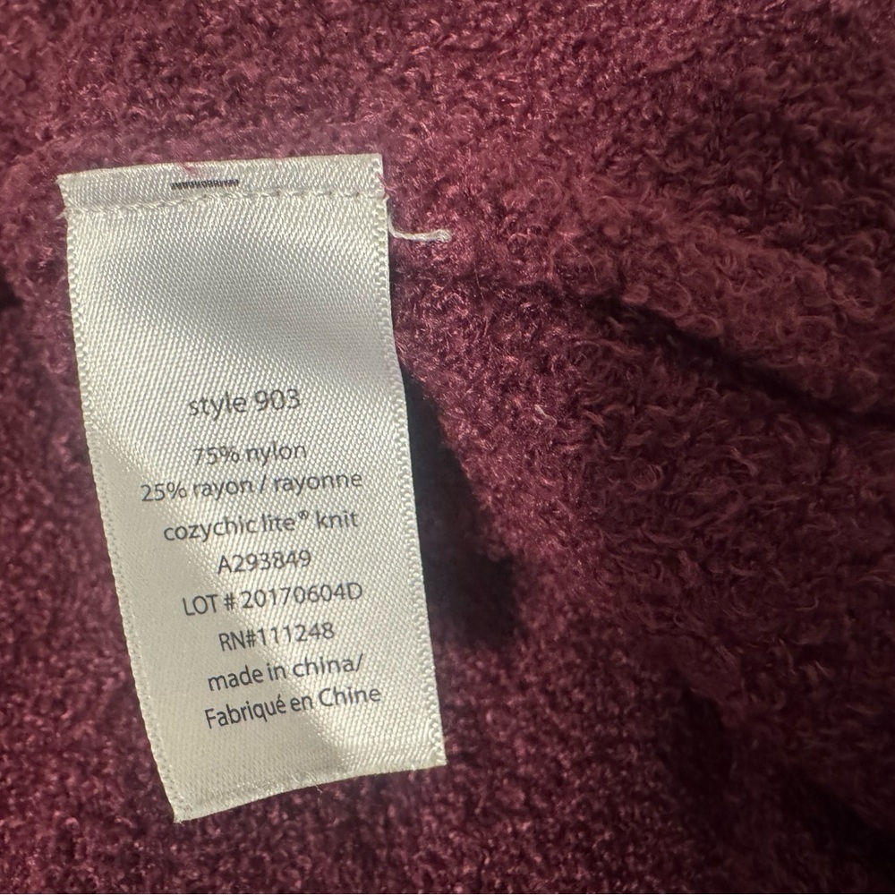 Barefoot Dreams CozyChic Lite Drape Front Cardigan Burgundy Soft Warm Size S / M - Picture 11 of 12